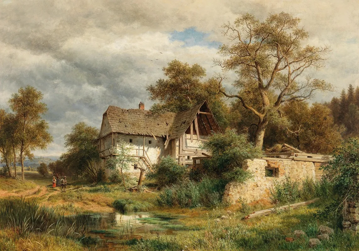 A Dilapidated Farmyard In The Laabach Valley Near Kaumberg by Ludwig Halauska - Canvas Print