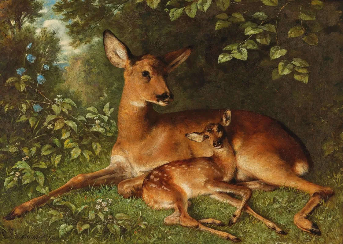 A Doe With Fawn