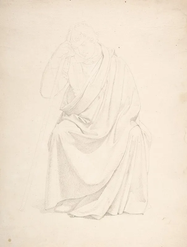 A Drapery Study Of A Seated Man Early