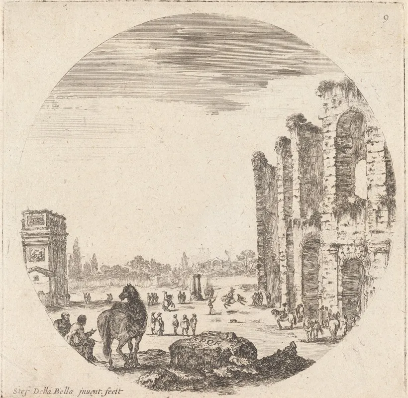 A Droite Une Partie Du Colisee Et A Gauche Larc De Constantin Vue De Flanc by Stefano Della Bella - Canvas Print