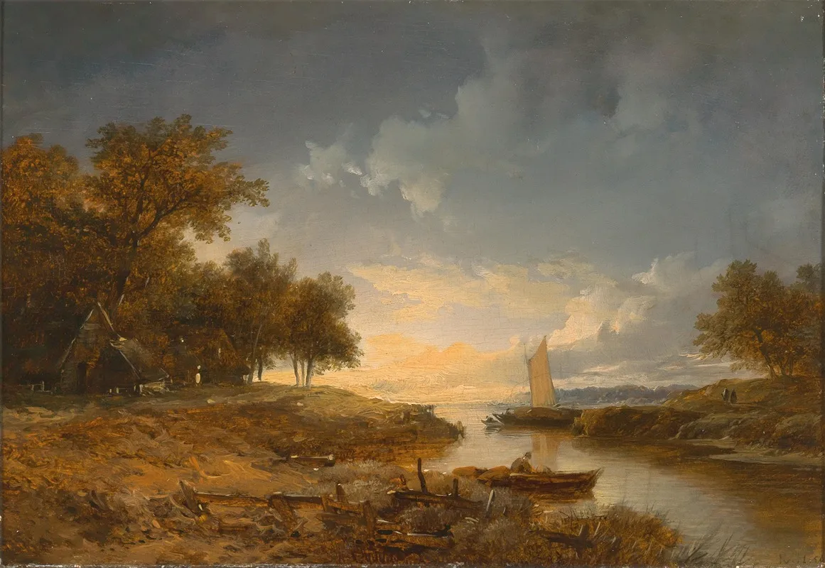 A Dutch River Landscape In The Evening Light