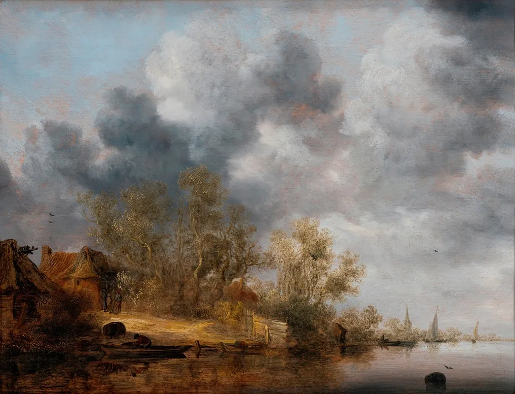 A Dutch Riverbank by Salomon van Ruysdael - Canvas Print