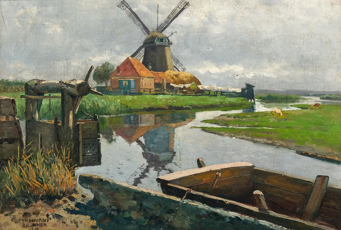 A Dutch Windmill By The Stream