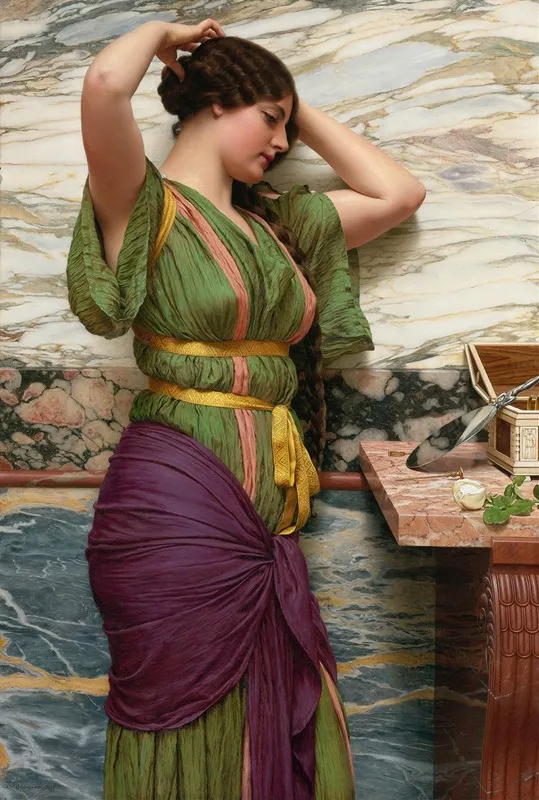 A Fair Reflection by John William Godward - Canvas Print