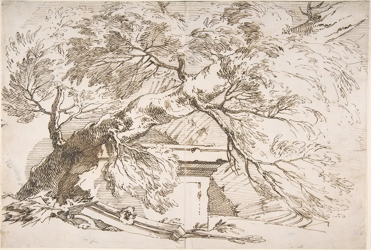 A Fallen Tree With Ruins