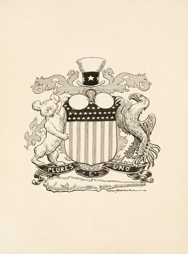 A Family Crest For Theodore Roosevelt With An American Flag Uncle Sams Hat A Bear An Eagle A Big Stick And Three Uses Of His Glasses