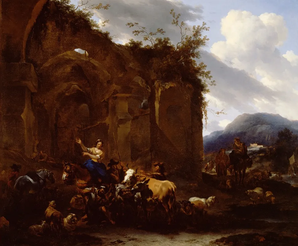 A Farrier And Peasants Near Roman Ruins