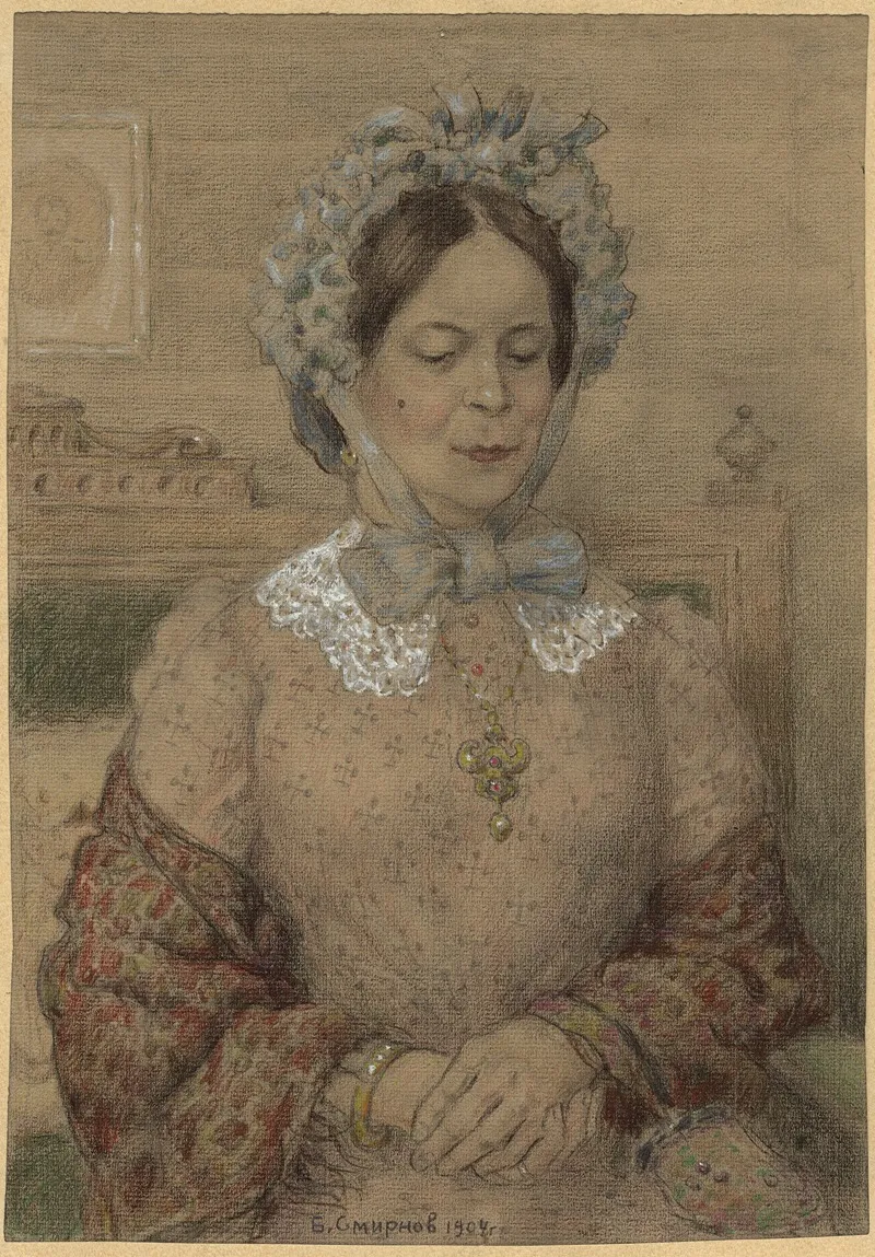 A Fashion Plate From Irkutsk Posing Was The Wife Of A Justiciary Who Hosted A Group Of Lovers Of Drawing by Boris Vasilievich Smirnov - Canvas Print