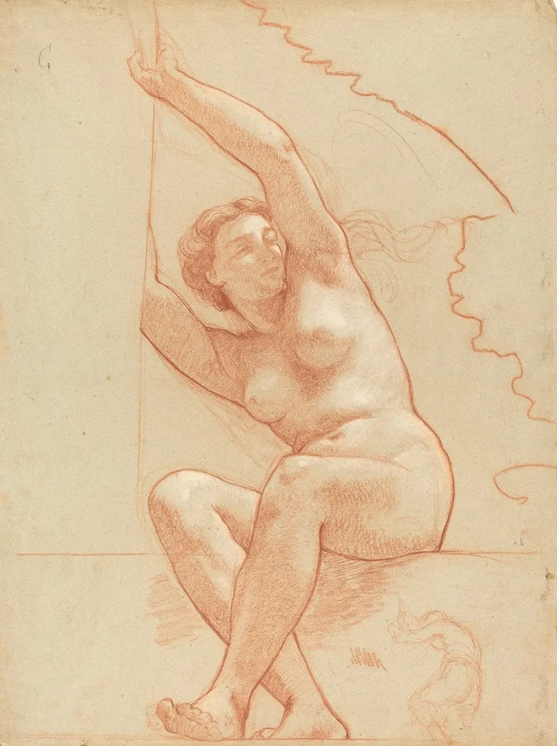 A Female Nude Seated On A Ledge