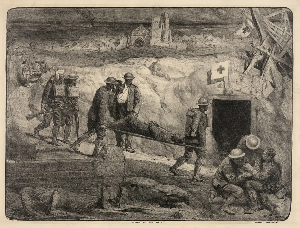 A First Aid Station by Lucien Jonas - Canvas Print