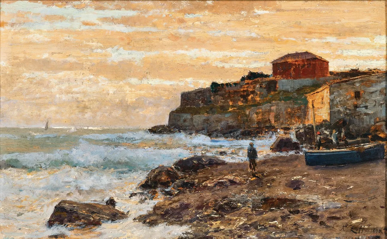 A Fishing Boat On The Beach At Sunset by Alfred Zoff - Canvas Print