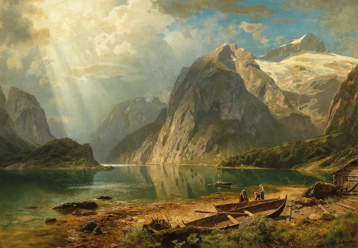 A Fjord Landscape by August Wilhelm Leu - Canvas Print