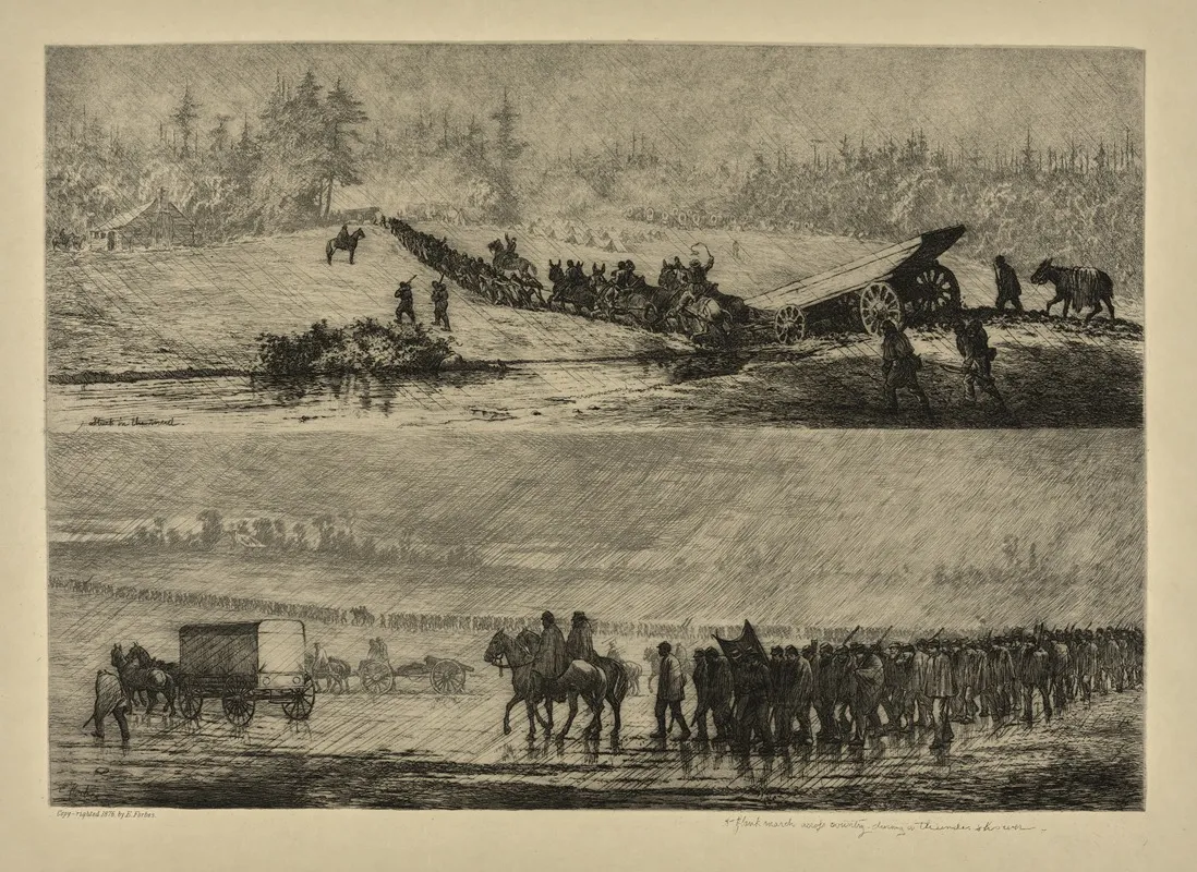 A Flank March Across Country During A Thunderstorm