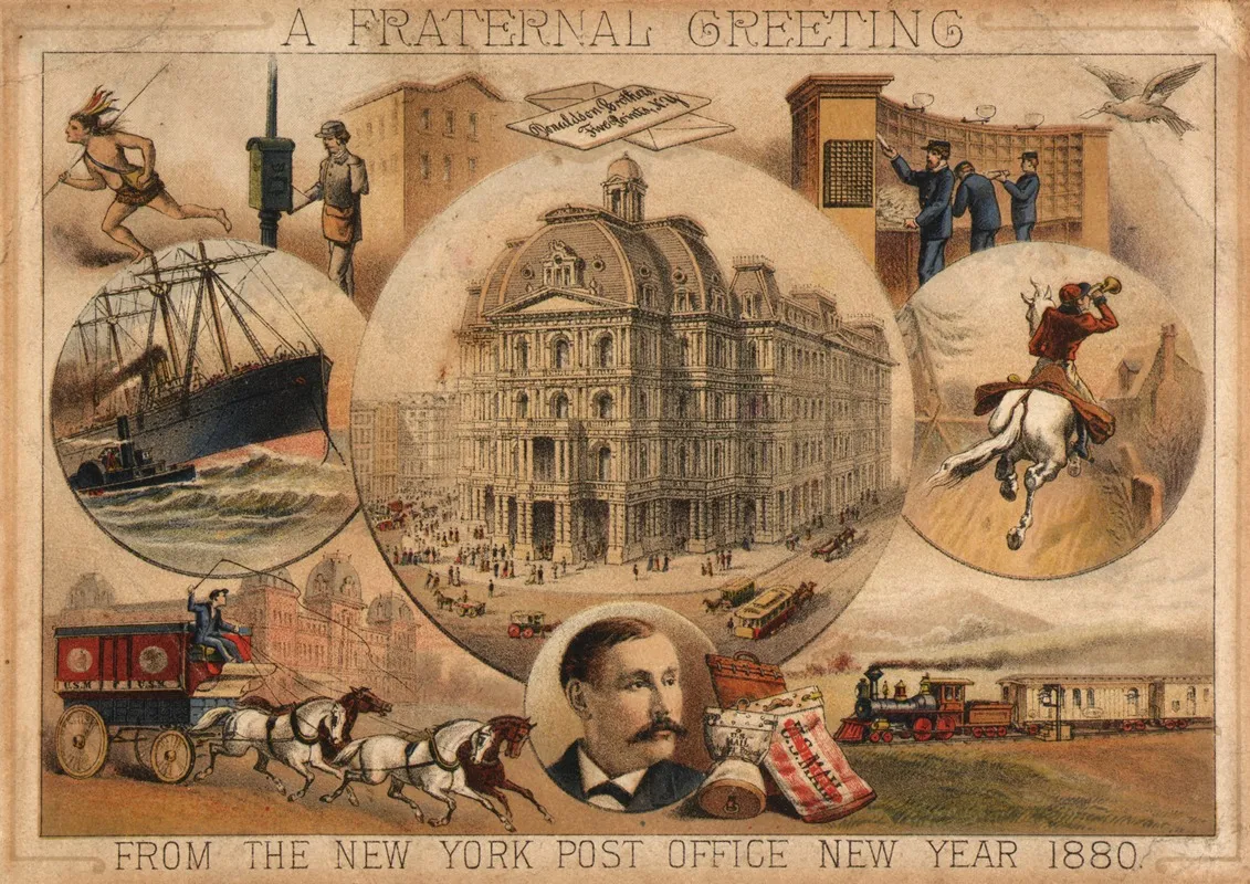 A Fraternal Greeting From The New York Post Office New Year 1880