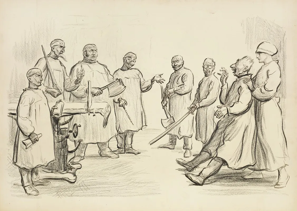 A Frightened Kaiser Wilhelm Ii Is Pushed Into An Operating Table By A Nurse Representing Civilization