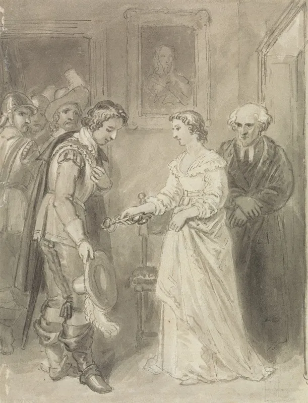 A Girl Giving A Key To A Cavalier