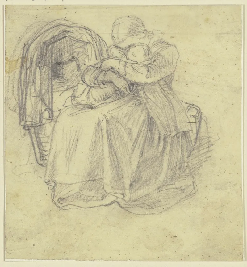 A Girl Sits By A Cradle And Holds A Small Child On Her Lap With Both Arms Their Faces Nestled Together
