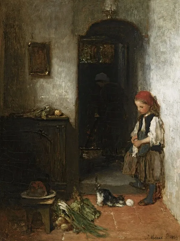 A Girl With A Playing Kitten