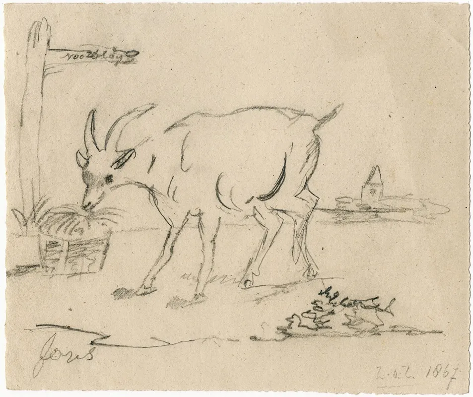 A Goat Eating Hay Out Of A Basket