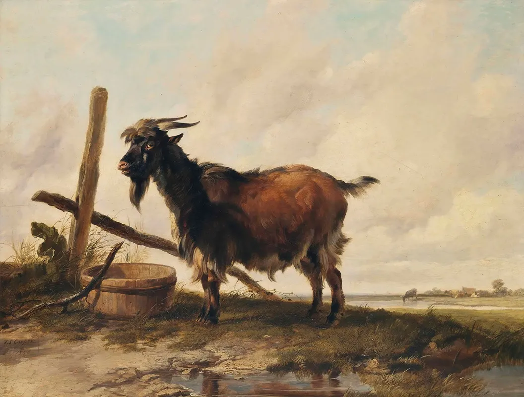 A Goat In A Landscape Cattle Beyond by Thomas Sidney Cooper - Canvas Print