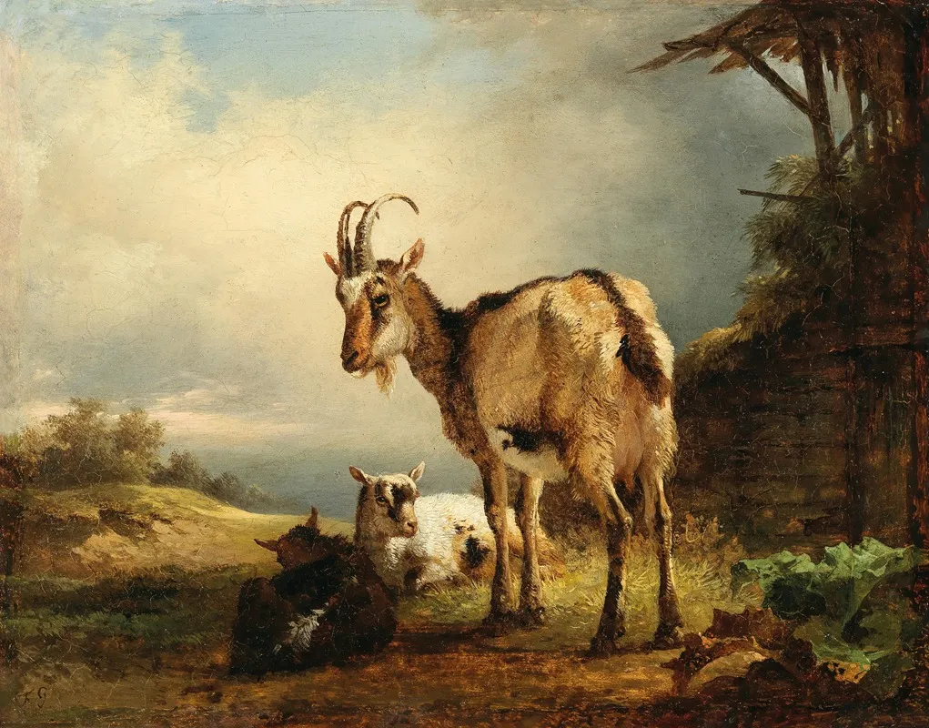 A Goat With Two Kids