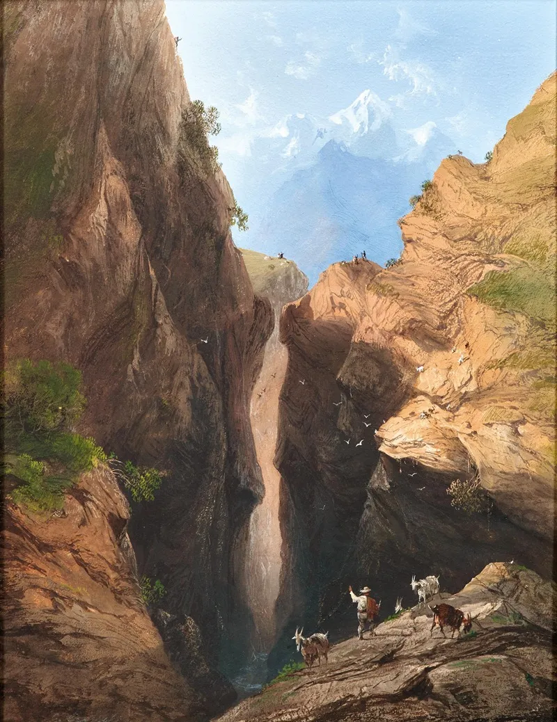 A Goatherd In The Alps by Carlo Bossoli - Canvas Print