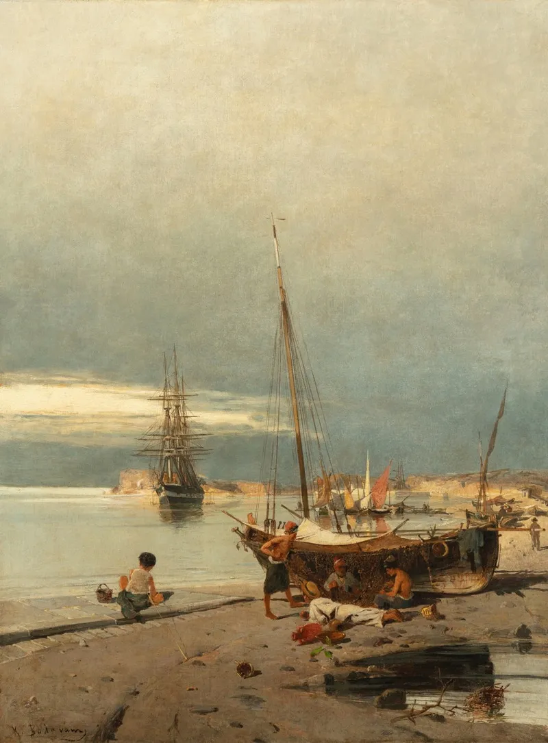 A Greek Harbor by Konstantinos Volanakis - Canvas Print