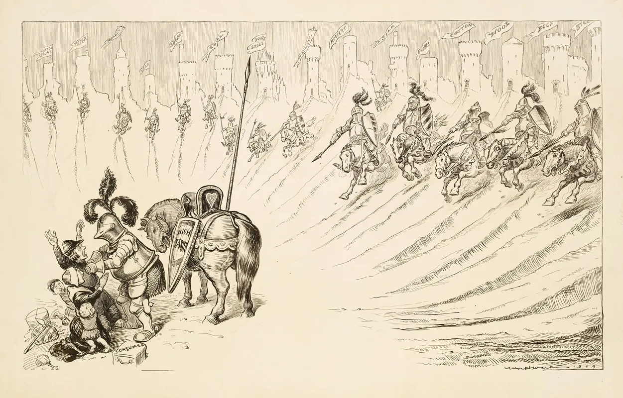 A Group Of Knights Come Charging From Castles Representing Several Trusts To Protect A Family Representing Consumers From An Attacker
