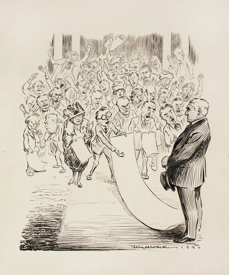 A Group Of Men And Women Shout And Present Lists To A Man In A Suit