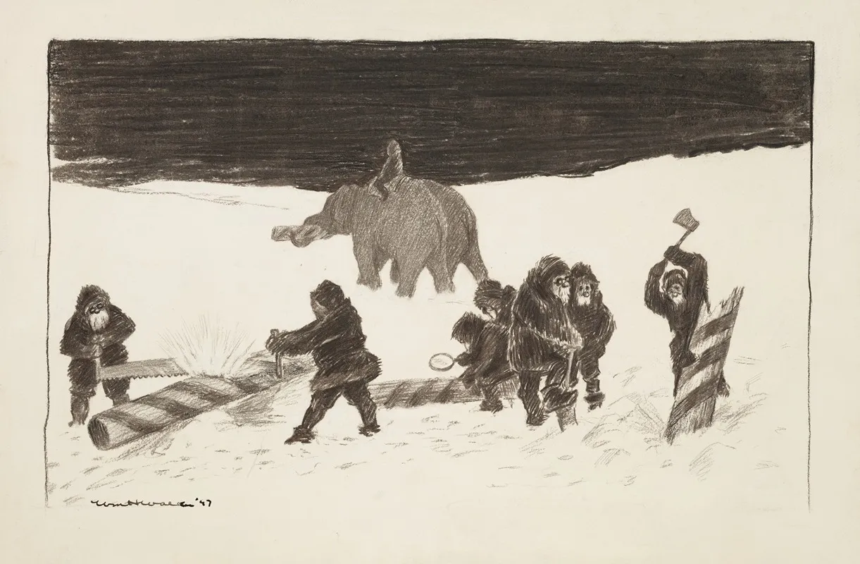 A Group Of Men Chop Up And Examine A Pole In The Snow Probably The North Pole