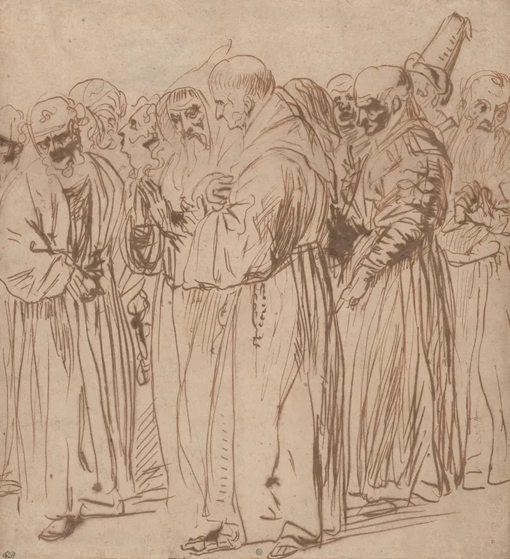 A Group Of Standing Monks And Other Figures