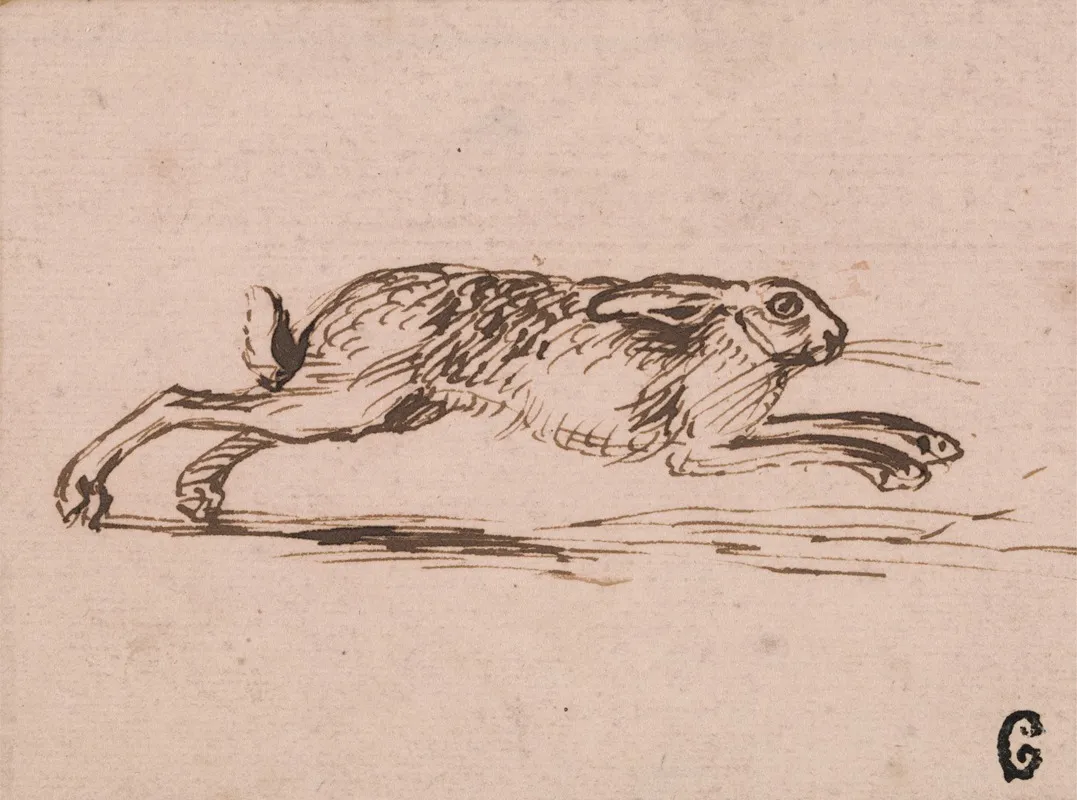 A Hare Running With Ears Laid Back