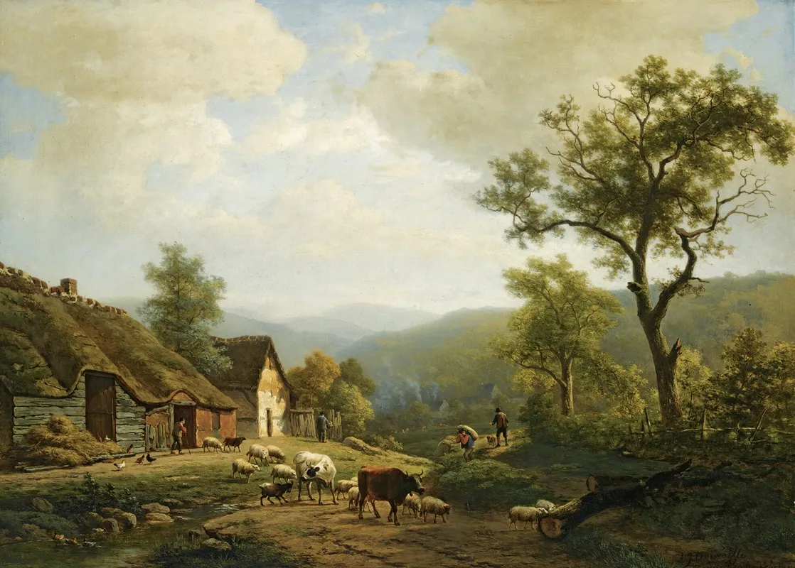 A Hilly Landscape With Cattle Going To The Fields