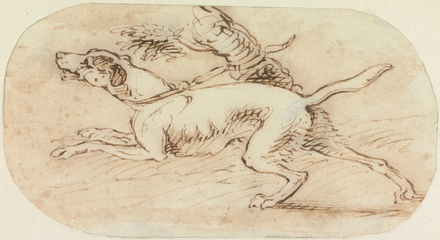 A Hound Tethered To A Tree Stump