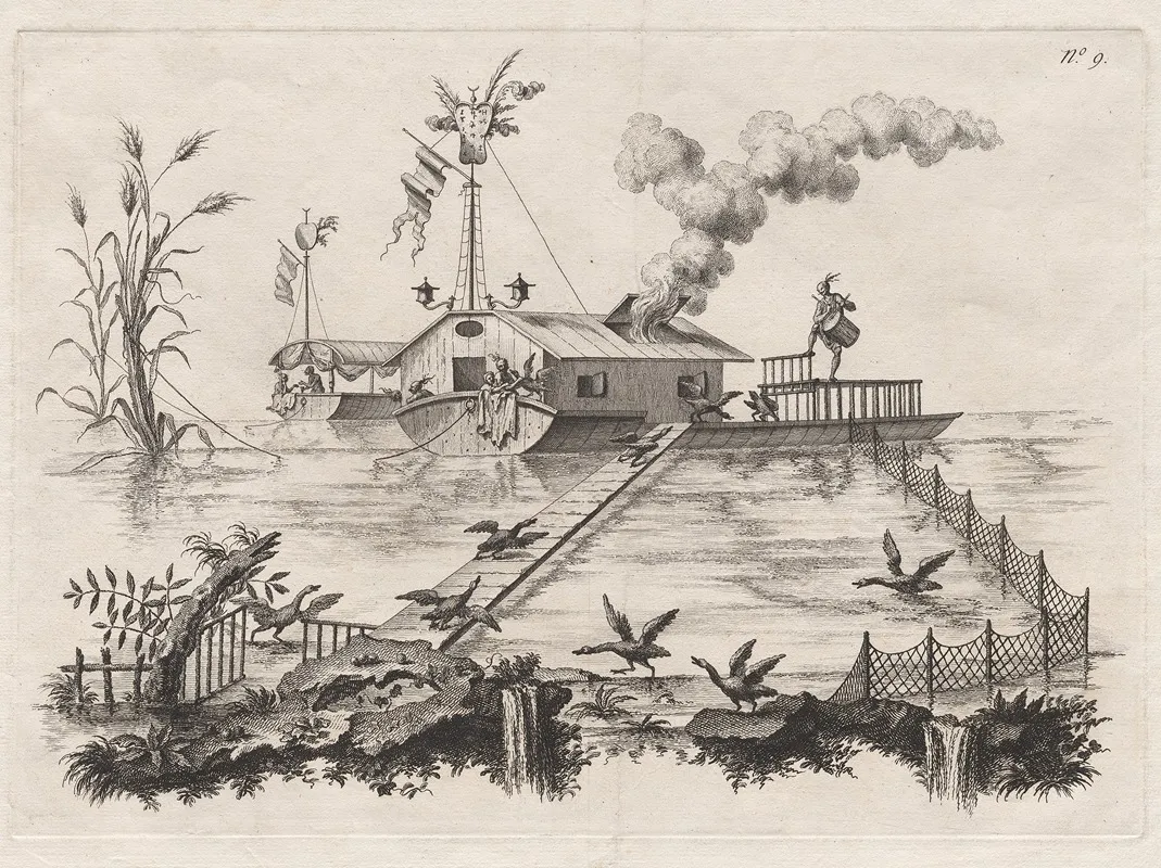 A House On Water And A New Way To Summon Geese By The Beat Of A Drum by Filippo Morghen - Canvas Print