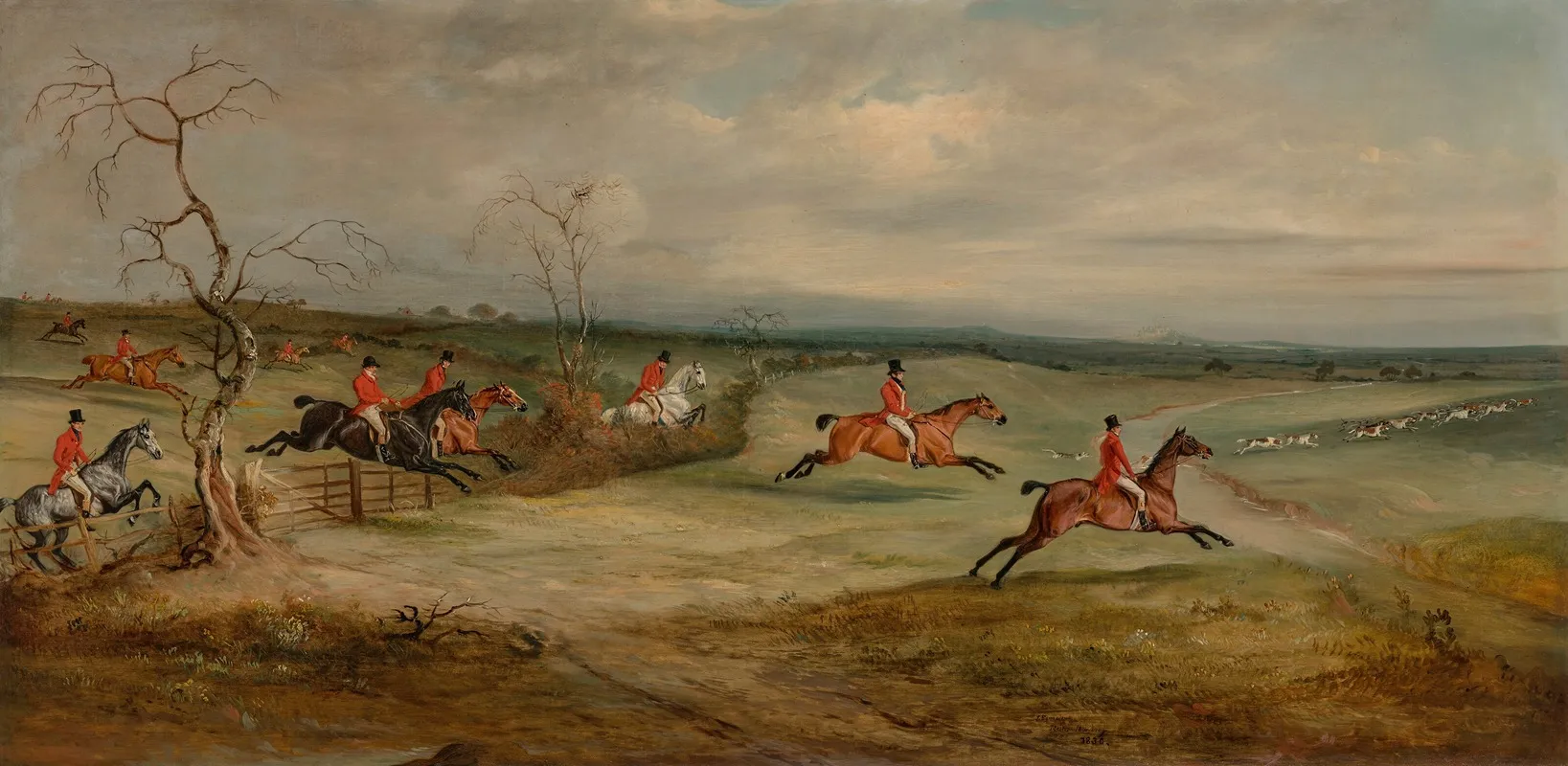 A Hunt Scurry The Belvoir Hunt Crossing The Smite With Belvoir Castle In The Distance by John Ferneley Senior - Canvas Print