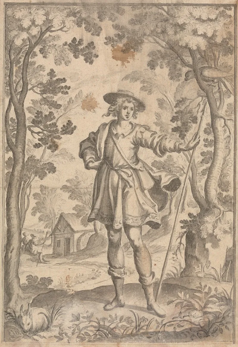 A Hunter Holding A Spear In A Woodland Setting by Francis Cleyn - Canvas Print