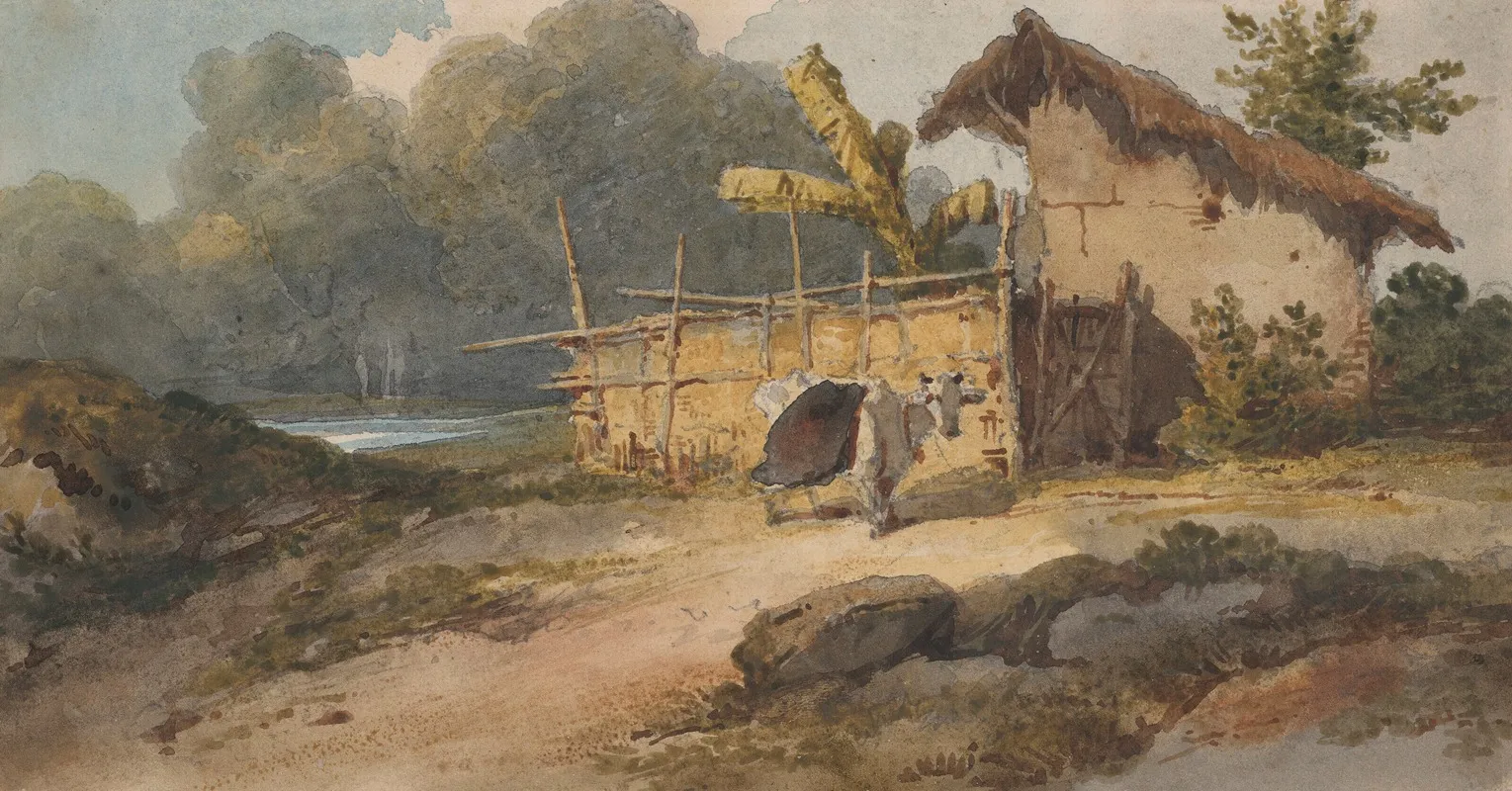 A Hut By A River With A Cow Bengal