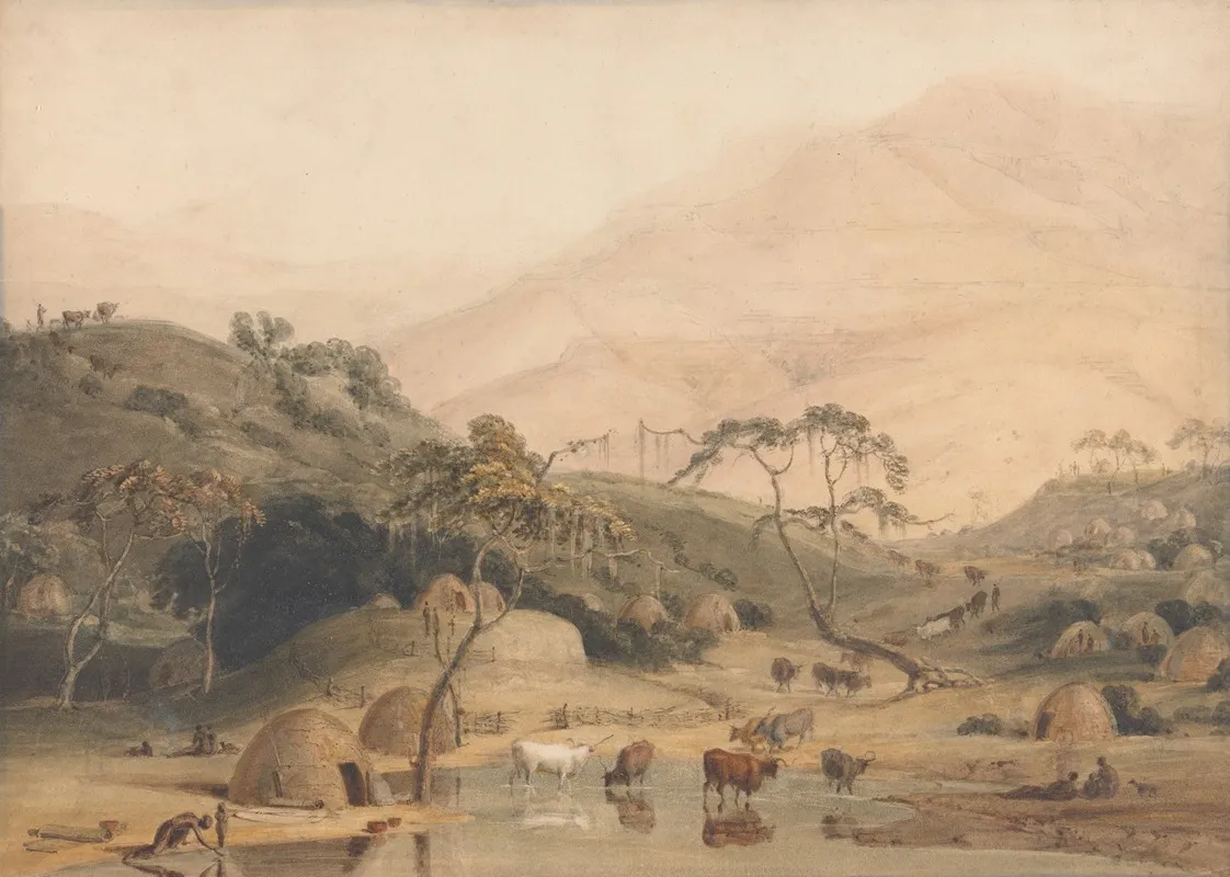 A Kaffir Village by Samuel Daniell - Canvas Print