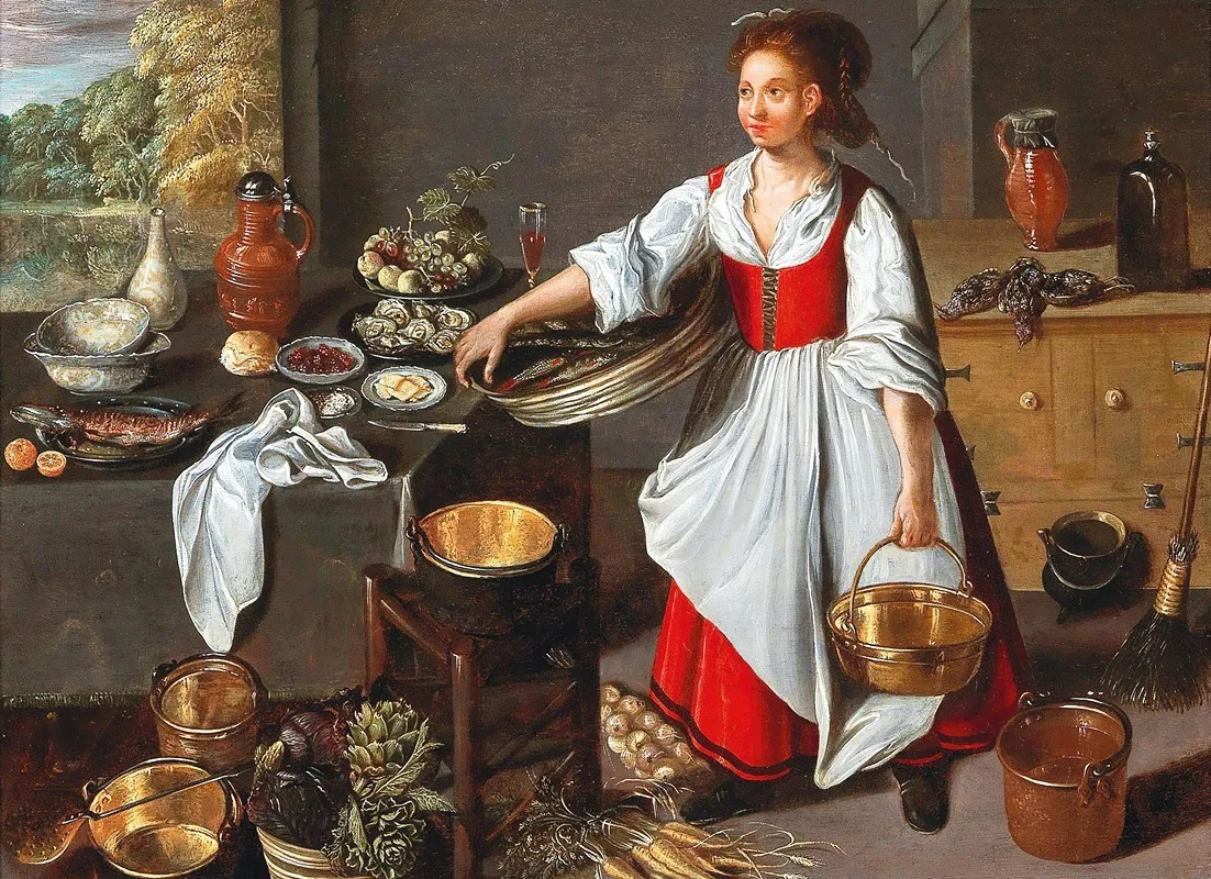 A Kitchen Interior With A Servant