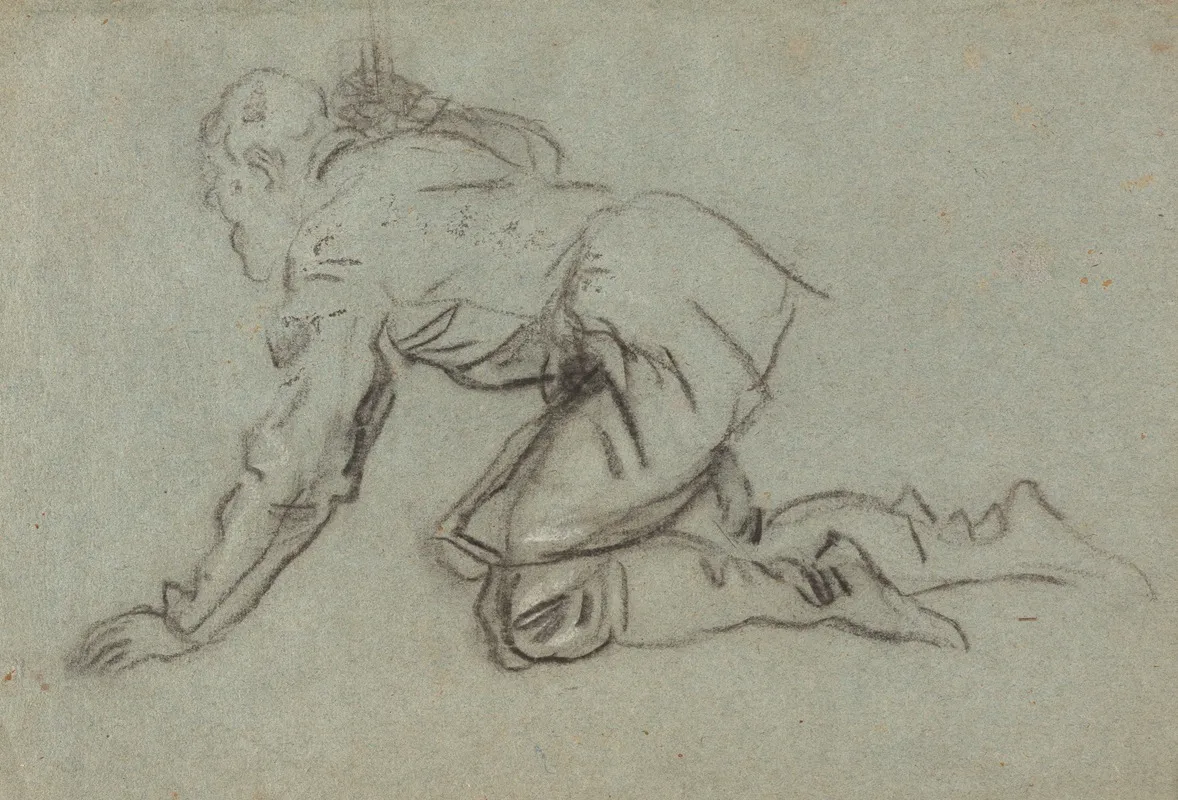 A Kneeling Man Holding A Staff Recto