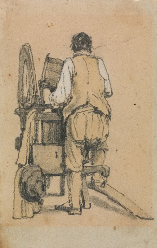 A Laborer Seen From Behind Operating A Machine by Samuel Prout - Canvas Print