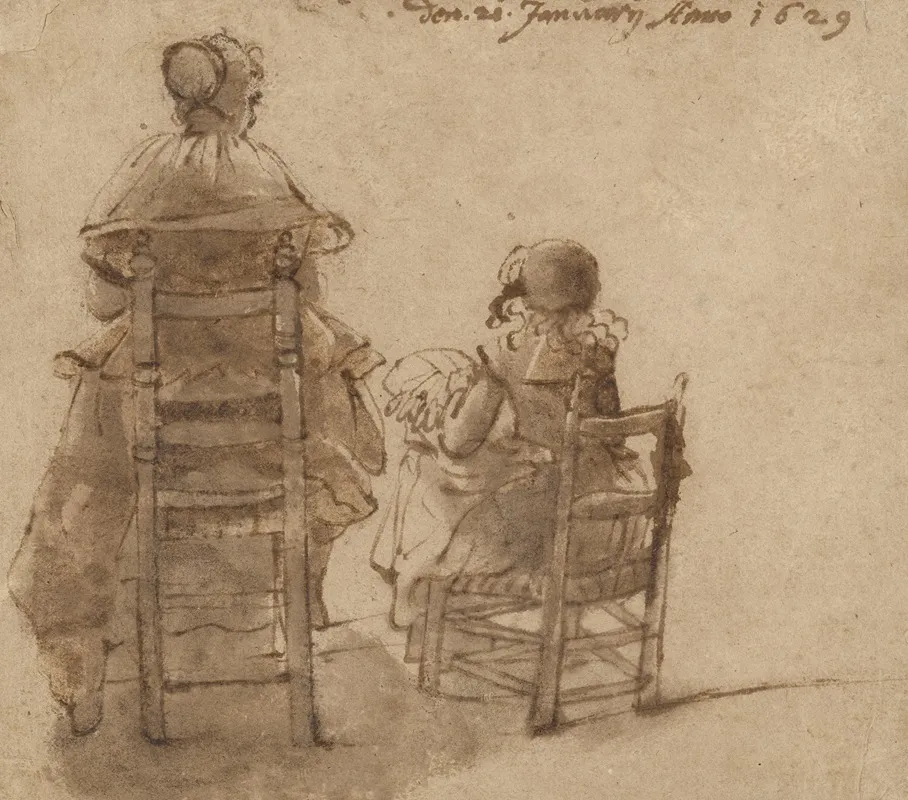 A Lady And A Child Making Lace