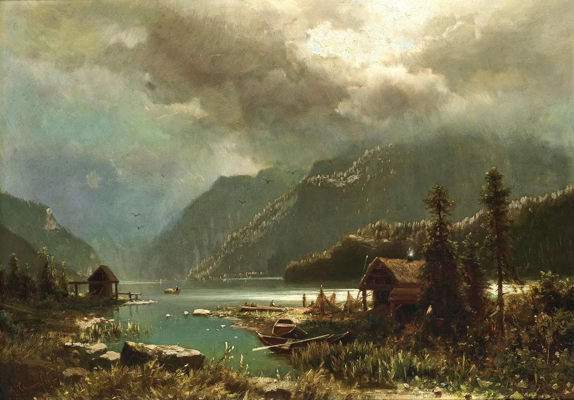 A Lake In A Moonlit Night by Adolf Chwala - Canvas Print