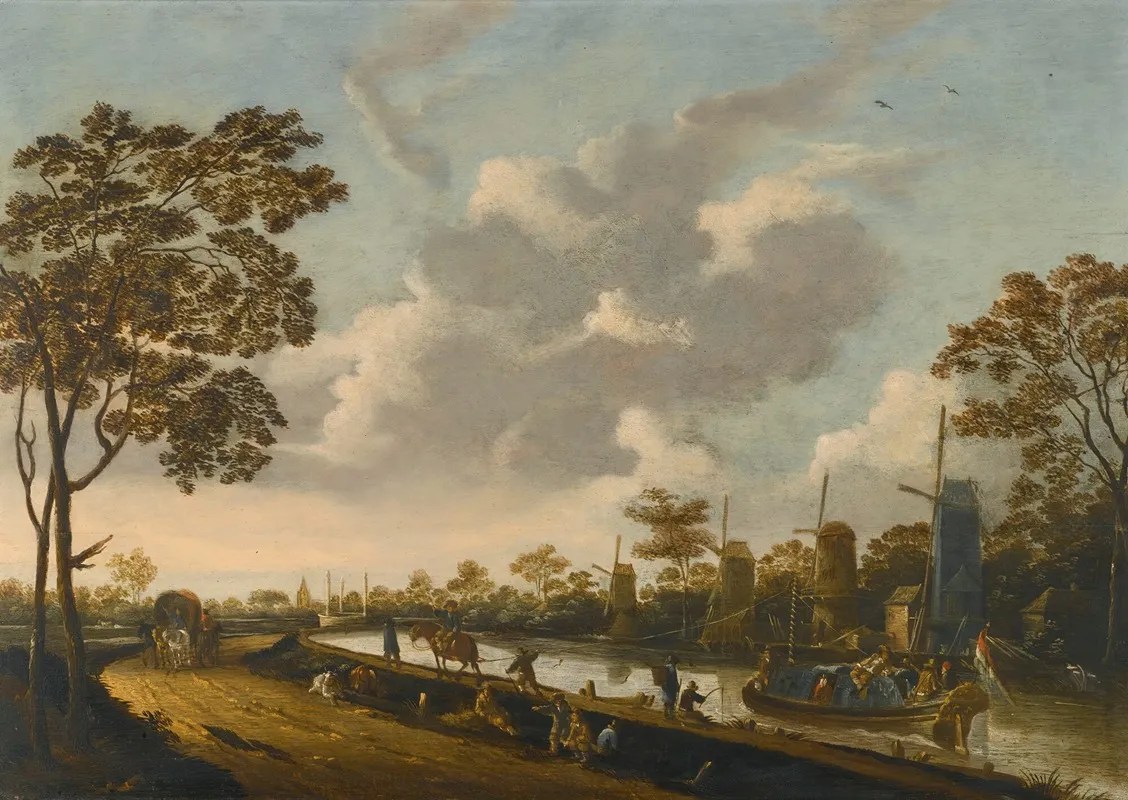 A Landscape With A Barge Being Towed Along A Canal by Pieter Bout - Canvas Print