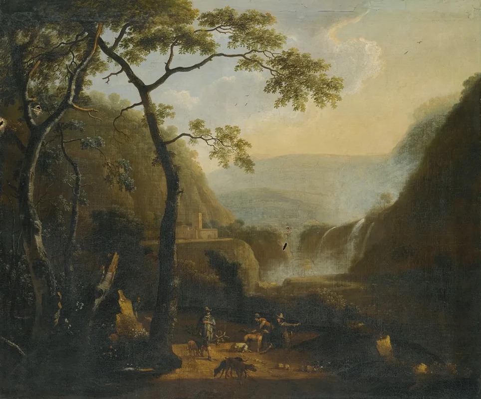 A Landscape With Hunters Near A Waterfall by Barend Appelman - Canvas Print