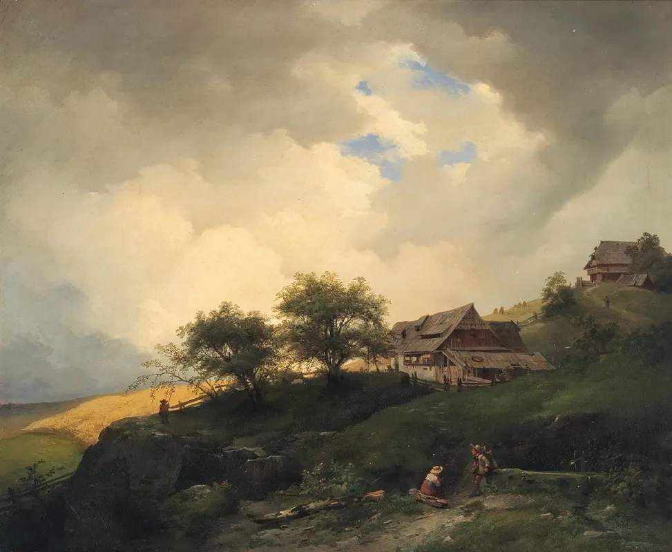 A Landscape With Peasant Huts Near A Cornfield by Ignaz Raffalt - Canvas Print