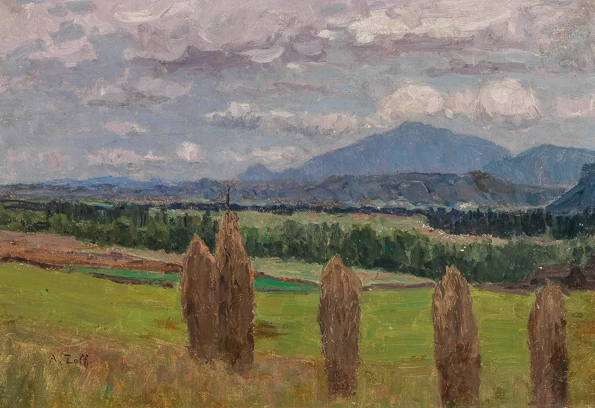 A Landscape With Sheaves Of Corn by Alfred Zoff - Canvas Print