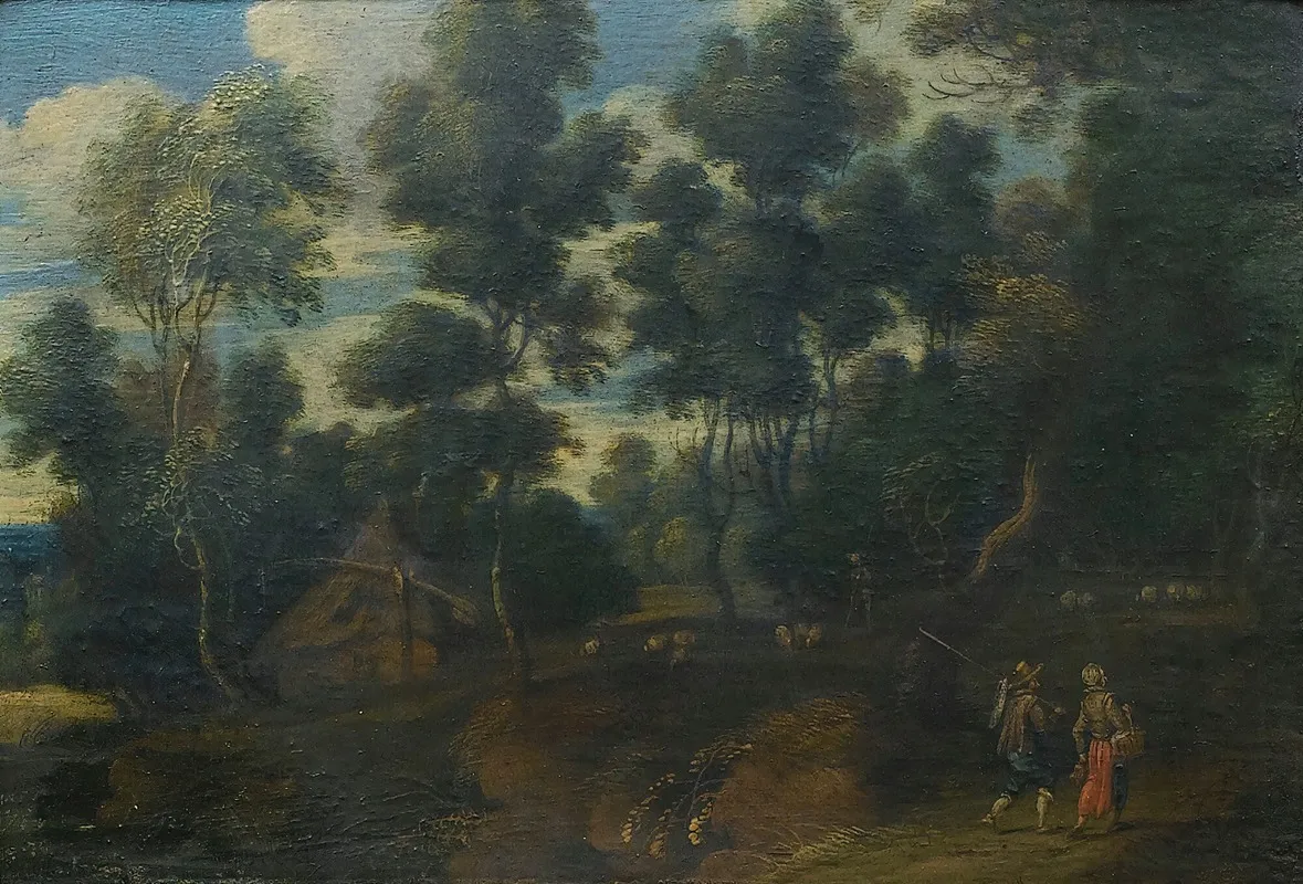 A Landscape With Shepherds On A Path by Lucas van Uden - Canvas Print