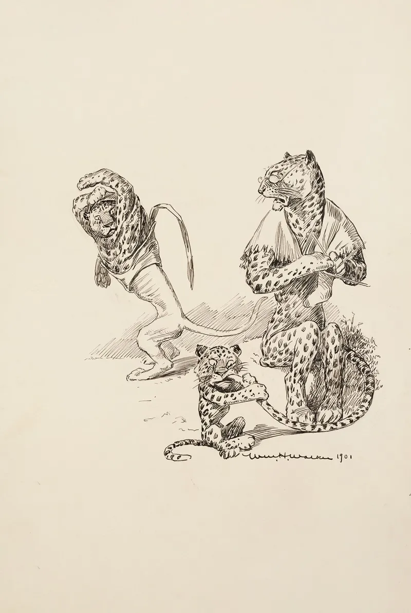 A Leopard Knits And Watches Her Cub While Another Leopard Takes Off His Skin And Reveals That He Is Actually A Lion